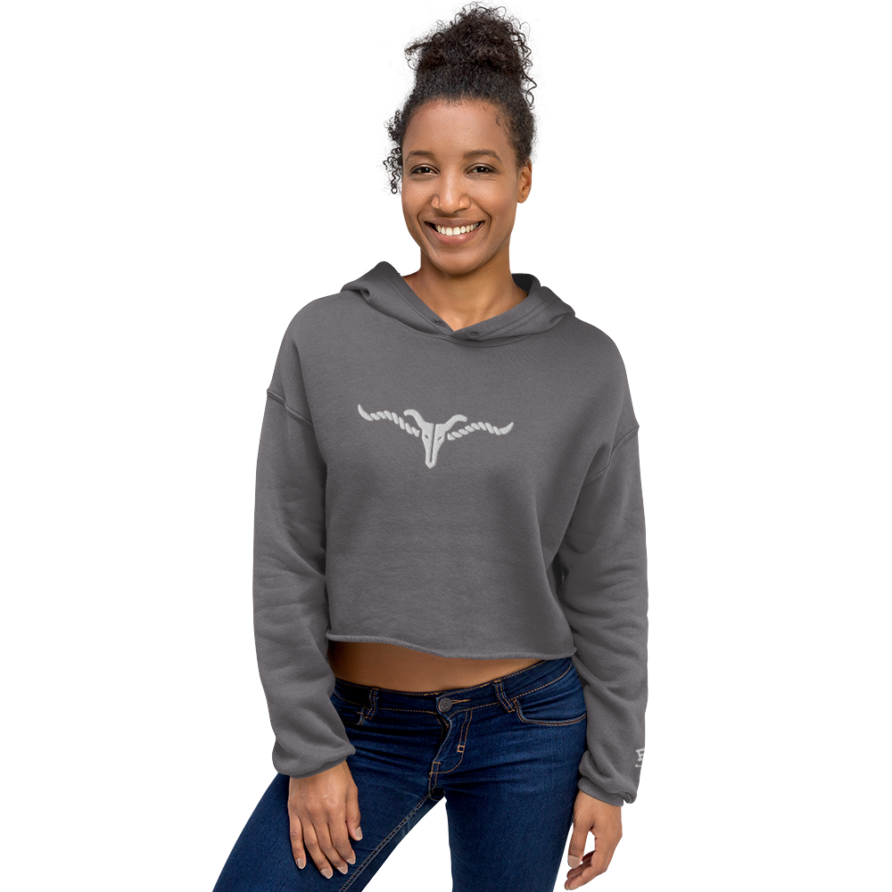 RSL Embroidered Cow Skull Logo Crop Hoodie